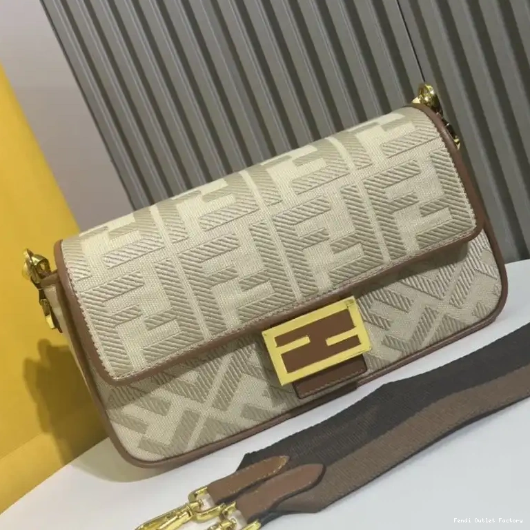 Cheap HOT Motif Medium Bag Baguette Canvas FF Beige Fendi In 0625